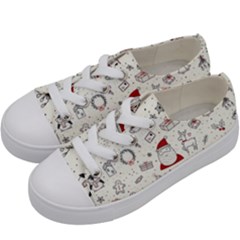 Cute Christmas Doodles Seamless Pattern Kids  Low Top Canvas Sneakers