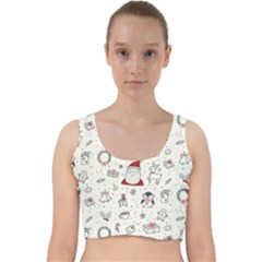 Cute Christmas Doodles Seamless Pattern Velvet Racer Back Crop Top