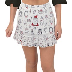 Cute Christmas Doodles Seamless Pattern Fishtail Mini Chiffon Skirt