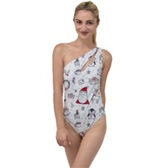 Cute Christmas Doodles Seamless Pattern To One Side Swimsuit