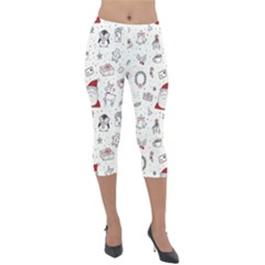 Cute Christmas Doodles Seamless Pattern Lightweight Velour Capri Leggings 