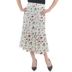 Cute Christmas Doodles Seamless Pattern Midi Mermaid Skirt