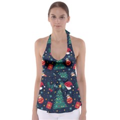 Colorful Funny Christmas Pattern Babydoll Tankini Top