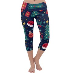 Colorful Funny Christmas Pattern Capri Yoga Leggings