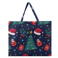 Colorful Funny Christmas Pattern Zipper Large Tote Bag