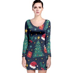 Colorful Funny Christmas Pattern Long Sleeve Velvet Bodycon Dress