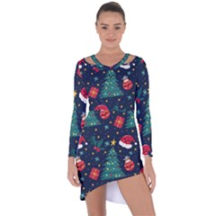 Colorful Funny Christmas Pattern Asymmetric Cut-Out Shift Dress