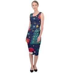 Colorful Funny Christmas Pattern Sleeveless Pencil Dress