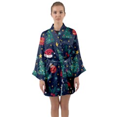 Colorful Funny Christmas Pattern Long Sleeve Satin Kimono