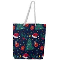 Colorful Funny Christmas Pattern Full Print Rope Handle Tote (Large)