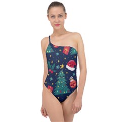 Colorful Funny Christmas Pattern Classic One Shoulder Swimsuit