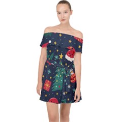 Colorful Funny Christmas Pattern Off Shoulder Chiffon Dress