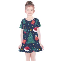 Colorful Funny Christmas Pattern Kids  Simple Cotton Dress