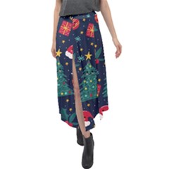 Colorful Funny Christmas Pattern Velour Split Maxi Skirt