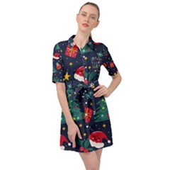 Colorful Funny Christmas Pattern Belted Shirt Dress