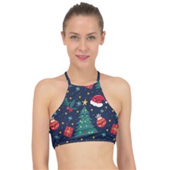 Colorful Funny Christmas Pattern Racer Front Bikini Top