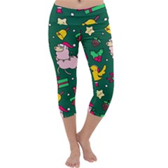 Funny Decoration Christmas Pattern Background Capri Yoga Leggings by Vaneshart