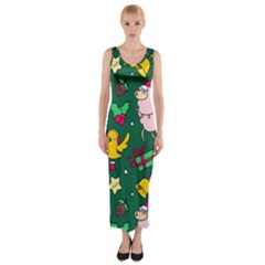 Funny Decoration Christmas Pattern Background Fitted Maxi Dress