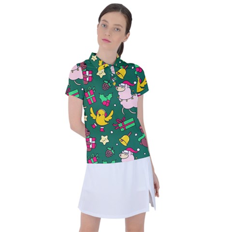 Funny Decoration Christmas Pattern Background Women s Polo Tee by Vaneshart