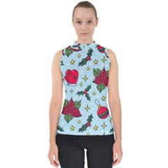 Colorful Funny Christmas Pattern Mock Neck Shell Top by Vaneshart