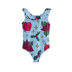 Colorful Funny Christmas Pattern Kids  Frill Swimsuit