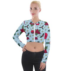 Colorful Funny Christmas Pattern Long Sleeve Cropped Velvet Jacket by Vaneshart