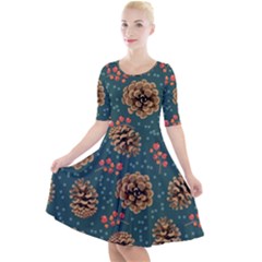 Christmas Seamless Pattern Quarter Sleeve A-line Dress by Vaneshart