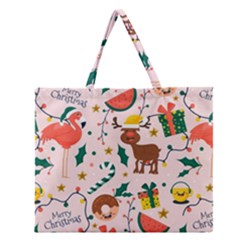 Colorful Funny Christmas Pattern Zipper Large Tote Bag