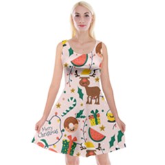 Colorful Funny Christmas Pattern Reversible Velvet Sleeveless Dress