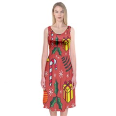 Colorful Funny Christmas Pattern Midi Sleeveless Dress