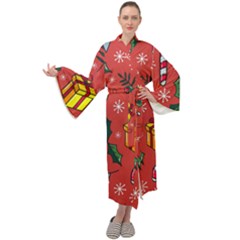 Colorful Funny Christmas Pattern Maxi Velour Kimono by Vaneshart