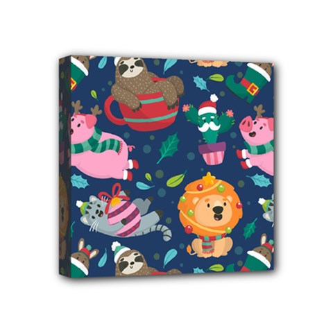 Funny Animal Christmas Pattern Mini Canvas 4  X 4  (stretched) by Vaneshart