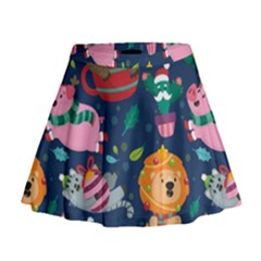 Funny Animal Christmas Pattern Mini Flare Skirt by Vaneshart