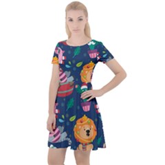 Funny Animal Christmas Pattern Cap Sleeve Velour Dress  by Vaneshart