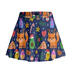 Colorful Funny Christmas Pattern Mini Flare Skirt by Vaneshart