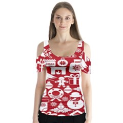 Christmas Seamless Pattern Icons Butterfly Sleeve Cutout Tee 