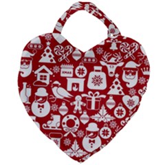 Christmas Seamless Pattern Icons Giant Heart Shaped Tote by Vaneshart