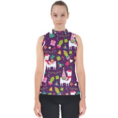 Colorful Funny Christmas Pattern Mock Neck Shell Top by Vaneshart