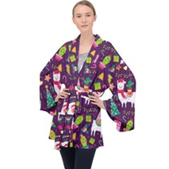 Colorful Funny Christmas Pattern Long Sleeve Velvet Kimono  by Vaneshart