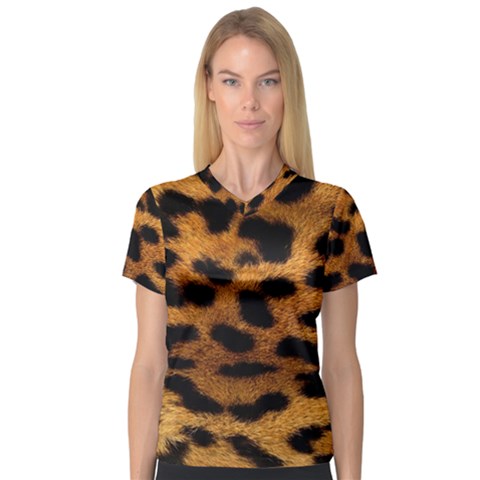 Leopard Skin Pattern Background V-neck Sport Mesh Tee by Vaneshart