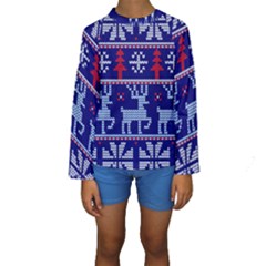 Knitted Christmas Pattern Kids  Long Sleeve Swimwear by Vaneshart