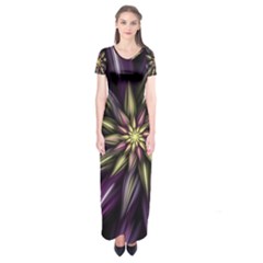 Fractal Flower Floral Abstract Short Sleeve Maxi Dress