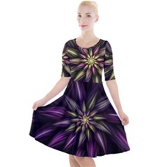 Fractal Flower Floral Abstract Quarter Sleeve A-line Dress
