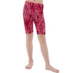 Background Abstract Surface Red Kids  Mid Length Swim Shorts