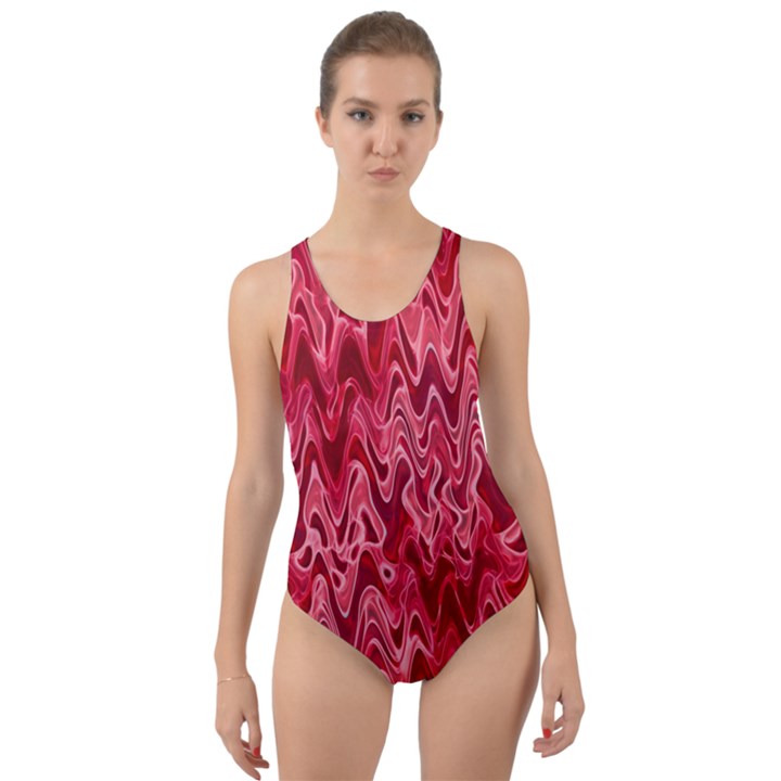 Background Abstract Surface Red Cut-Out Back One Piece Swimsuit