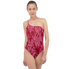 Background Abstract Surface Red Classic One Shoulder Swimsuit by HermanTelo