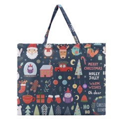 Vector Set Cute Christmas Elements Santa Penguin Deer Bear Fox Owl Trees Snowman Bird Angel More Zipper Large Tote Bag by Vaneshart