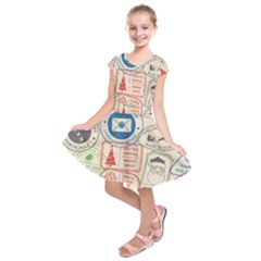 Christmas Postal Pattern Kids  Short Sleeve Dress