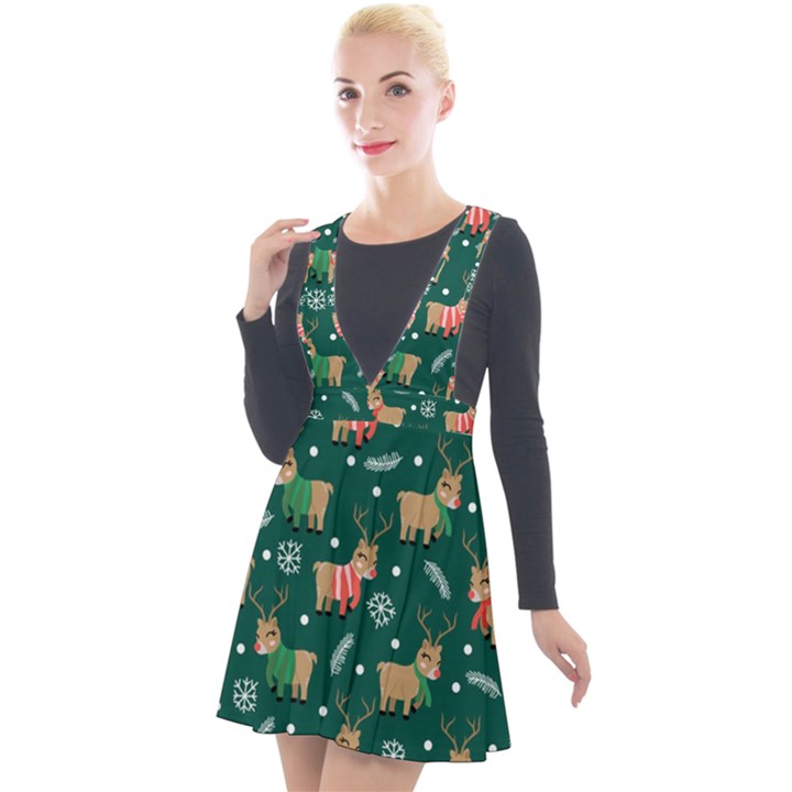 Cute Christmas Pattern Doodl Plunge Pinafore Velour Dress