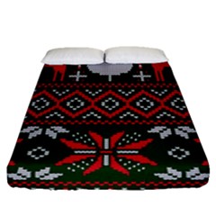 Christmas Pattern Knitted Design Fitted Sheet (queen Size) by Vaneshart